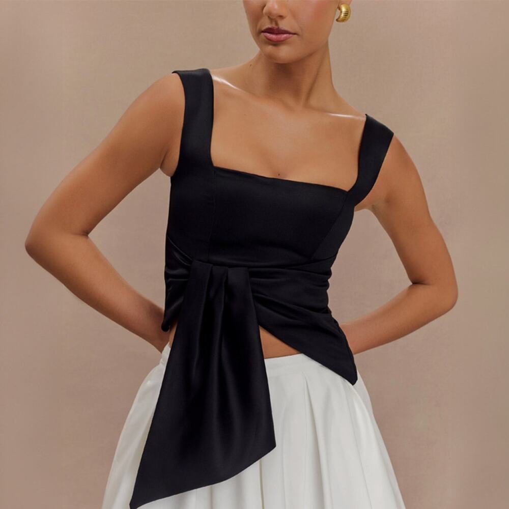 Meshki Bryony Satin Structured Sleeveless Top in Black NWT Size XS
